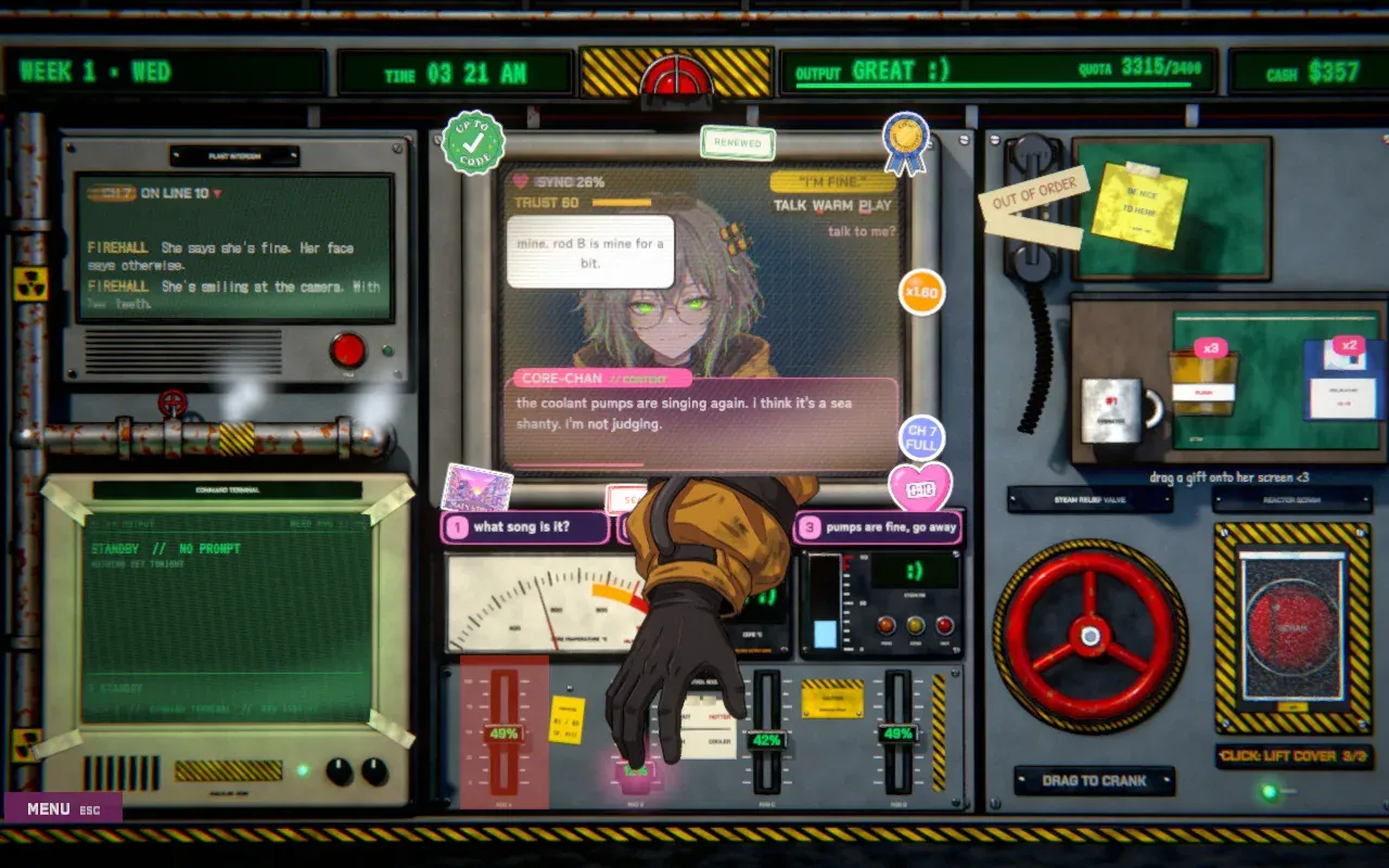 Her hand reaches out of the CRT, on a Steam Deck’s 1280 by 800 screen.