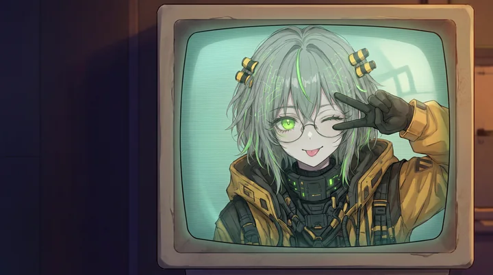 Core-chan winks through the glass of her CRT.