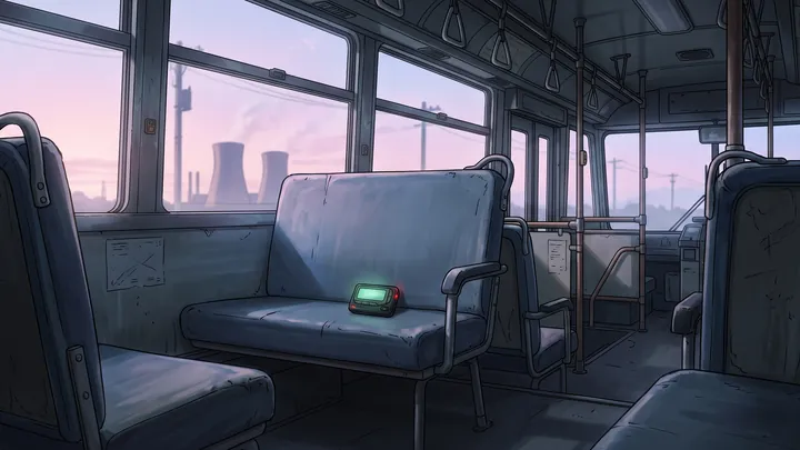 The bus at dawn.