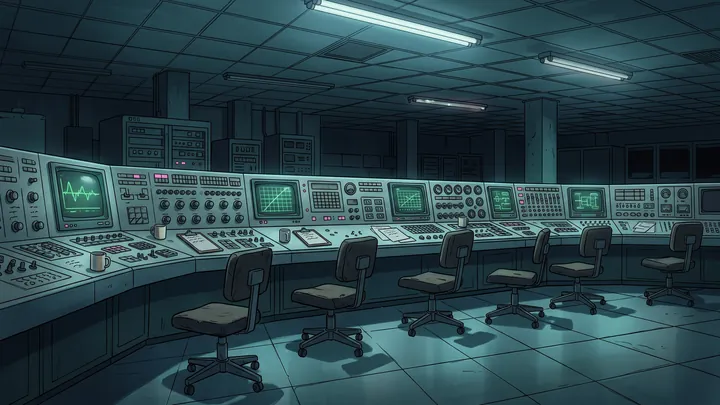 The empty control room.