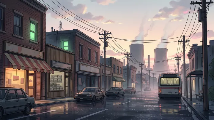 The town in the morning.
